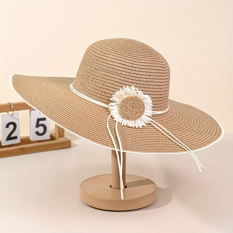 1pc Women'S Outdoor Straw Hat, Summer Fashionable Versatile Beach Hat, Foldable Sun Hat, Summer Seaside Beach Big Brimmed Sunshade Hat, Very Suitable For Outdoor Wearing