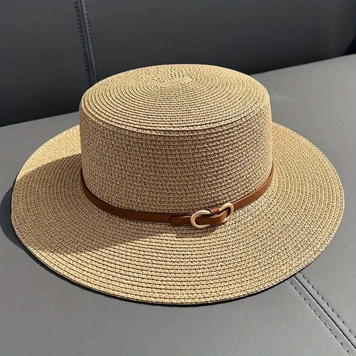 2D Flat, Natural Straw Sun Hat for Women - Wide Brim Beach Hat with Bowknot Closure, Casual Outdoor Summer Hat for Women & s (Black, Beige, White)