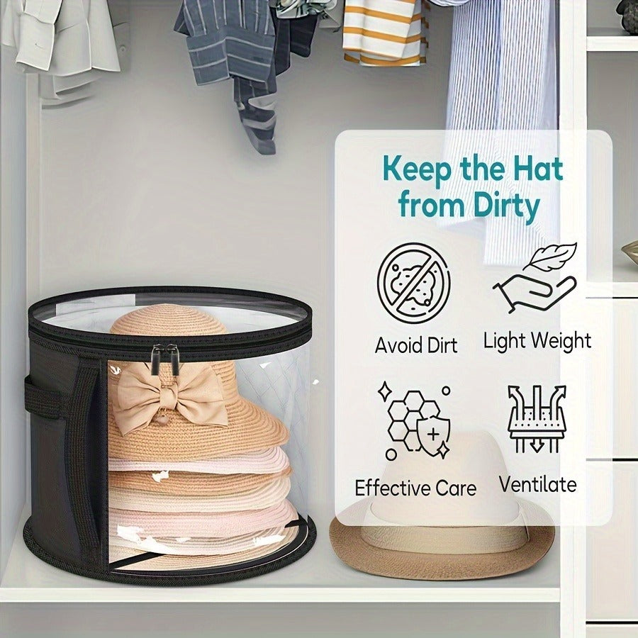 Stylish Foldable Hat Organizer Rack Holds 7 Oversize Hats Cowboy Sun Beach Baseball Caps - Durable Non Woven Fabric Unique Pattern - Portable with Carry Handle Space Saving Closet Storage