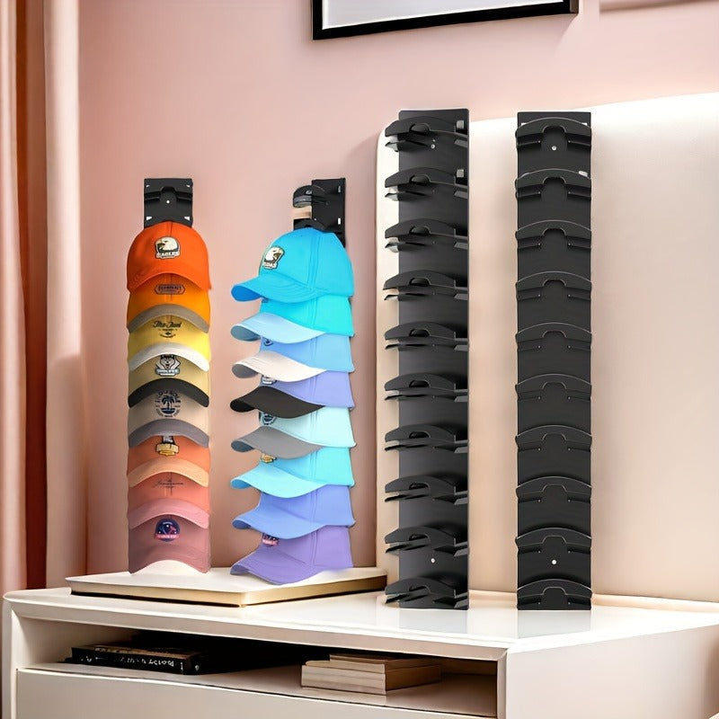 Wall-Mounted Baseball Cap Organizer, Suitable for Closets and Doors Durable Adhesive Hat Rack, Black Plastic Storage Solution with Multiple Compartments for Easy Hat Organization, Hat Hanger
