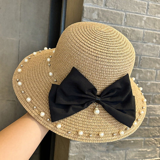Elegant Women's Wide Brim Straw Sun Hat with -Adorned - Breathable Natural Straw Summer Beach Hat for Outdoor, Casual Chic Visor Cap