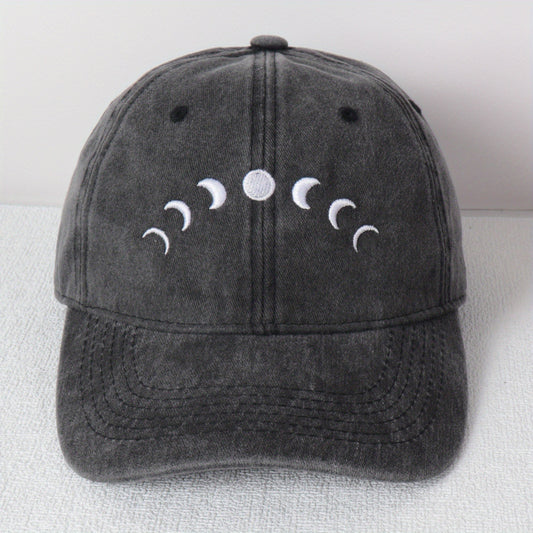 Moon Embroidered Baseball Cap - Adjustable Snapback Lightweight Breathable Retro Streetwear Hat for Men & Women, Outdoor Sports & Casual Wear, Multiple Colors, Easy Adjust Headgear