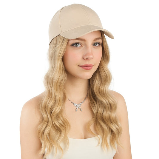 1pc Adjustable Baseball cap wig - Long Wavy Curly Hairpiece with Beige/Blonde-like color, Heat-Resistant Synthetic Fiber, All-in-One Sun Hat for Women - Lightweight for Parties, Photoshoots, Everyday & Travel - Adjustable Strap for Fit, Wig Cap