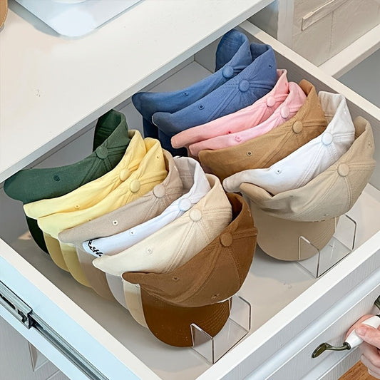 A Hat Storage Rack, a Display Stand for Hats, Suitable for Desktop Organization, Bedroom Storage, Made of Acrylic Plastic, Can Hold Seven Hats, Transparent.