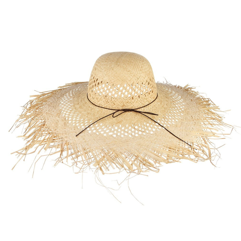 Summer Sun Protection Large Brim Straw Hat, Travel Beach Hat Raffia Straw Hat, Summer Vacation Beach Sun Protection Sun Hat, Hollow Design Holiday Style Straw Hat