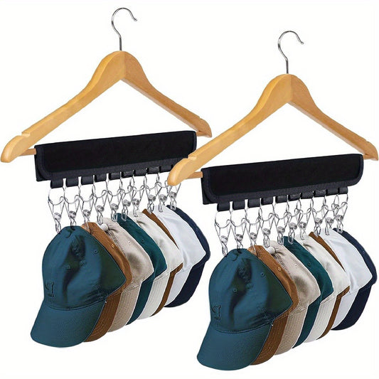 2pcs Heavy-Duty Hat Rack Organizer with 10 Clips - Space-Saving Closet & Garage Storage for Baseball Caps, Beanies, Hats - Sturdy Hanging Hooks for Wardrobe, Retail Display - Ideal Gift for Men & Women (No Assembly Needed) - Black, Hat Rack for Wall