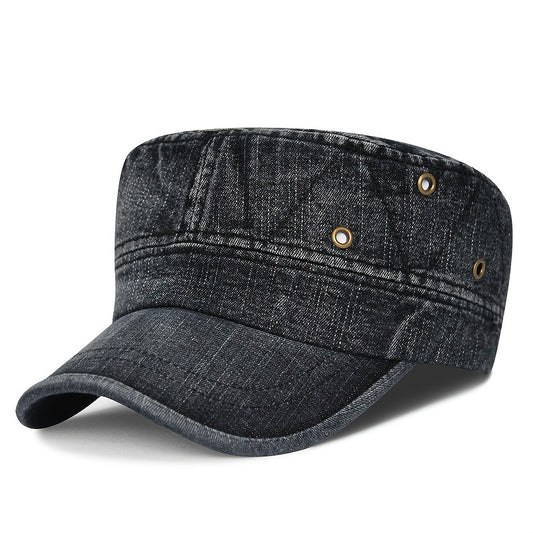 Breathable Vintage Washed Denim Adjustable Baseball Hat, Flat Top Design Peaked Casual Outdoor Sun Cap