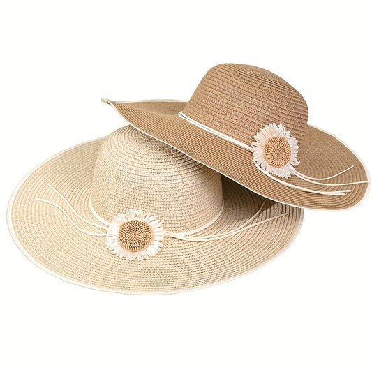 1pc Women'S Outdoor Straw Hat, Summer Fashionable Versatile Beach Hat, Foldable Sun Hat, Summer Seaside Beach Big Brimmed Sunshade Hat, Very Suitable For Outdoor Wearing
