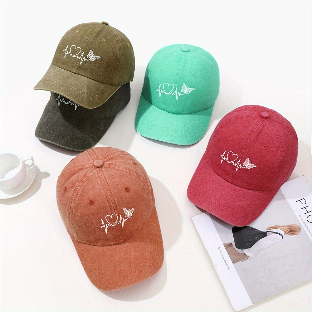 [ Adjustable Baseball Cap] Vintage Unisex Love Print Baseball Cap, Street, Casual Black|Navy|Grey|Orange Colour Options