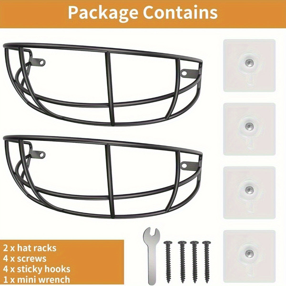 Hat Racks for Baseball Cap 2- Pack Metal Hat Organizer Black Hat Holder for Wall, Hat Hangers Hat Storage Organizer Wall Mounted/ Drill Free Adhesive Cap Rack for Closet Door, Hold up to 30 Hats