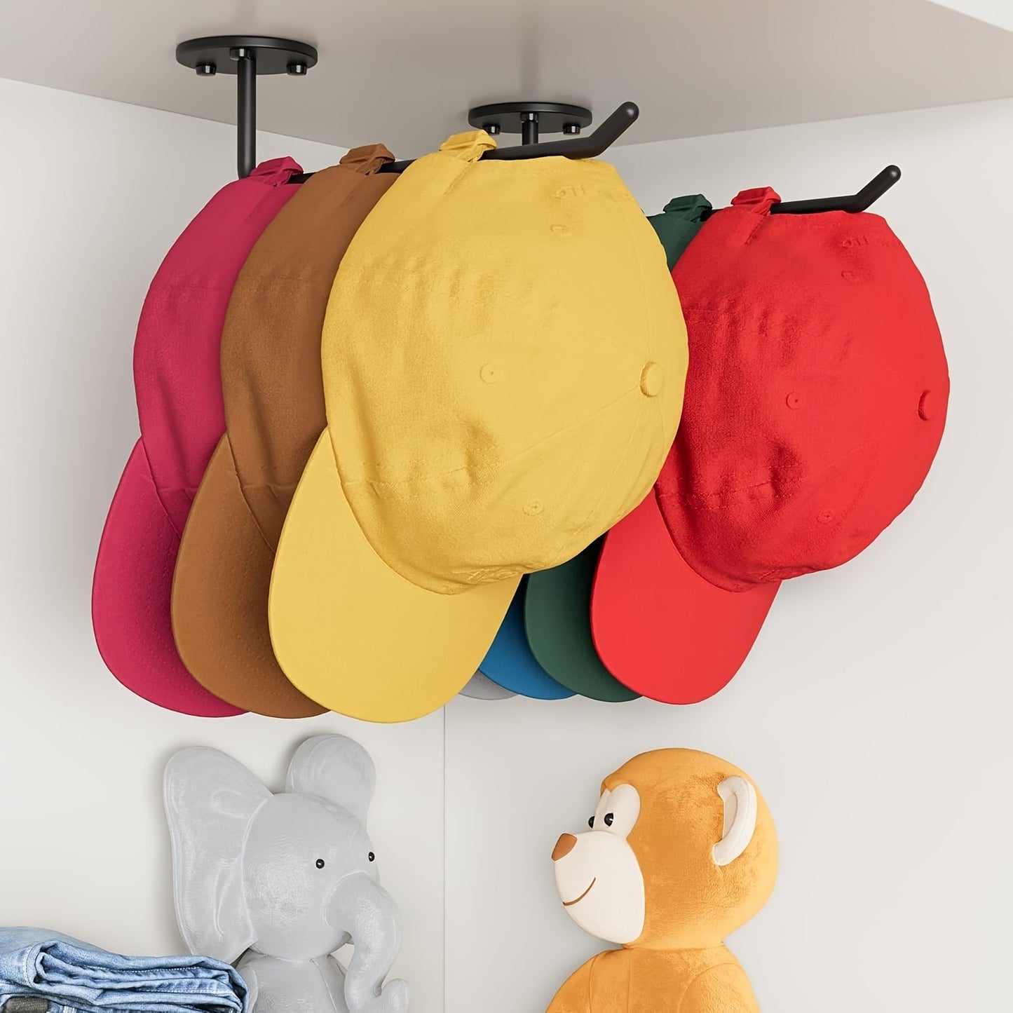 Portable Metal Wall-Mounted Hat Rack with Adjustable Arms - Ideal for Hanging Caps, Towels, and Accessories - Durable and Portable, Accessory Organizer|Modern Wall Rack|Adjustable Arms, Cap Holder