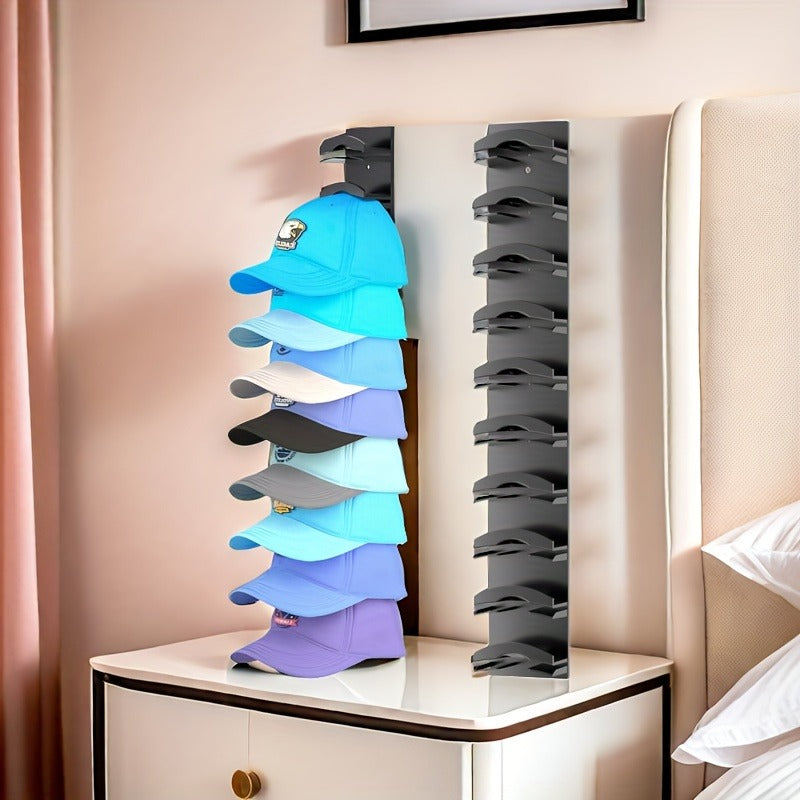 Wall-Mounted Baseball Cap Organizer, Suitable for Closets and Doors Durable Adhesive Hat Rack, Black Plastic Storage Solution with Multiple Compartments for Easy Hat Organization, Hat Hanger