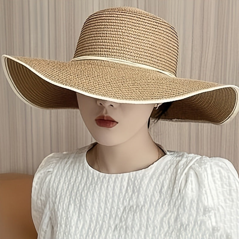 1pc Women'S Outdoor Straw Hat, Summer Fashionable Versatile Beach Hat, Foldable Sun Hat, Summer Seaside Beach Big Brimmed Sunshade Hat, Very Suitable For Outdoor Wearing