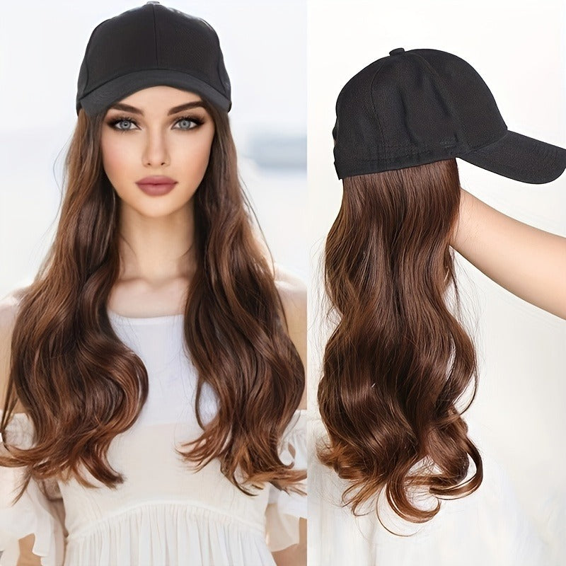 All-in-One Long Body Wave Afro Curly/Kinky Hat Wig with Adjustable Baseball Cap - Synthetic Fiber Hair Wig for Women, Elegant & Casual Style for Halloween Costumes, Cosplay, Casual Attire (All Ethnicities), Wig Accessories, Costume Accessory