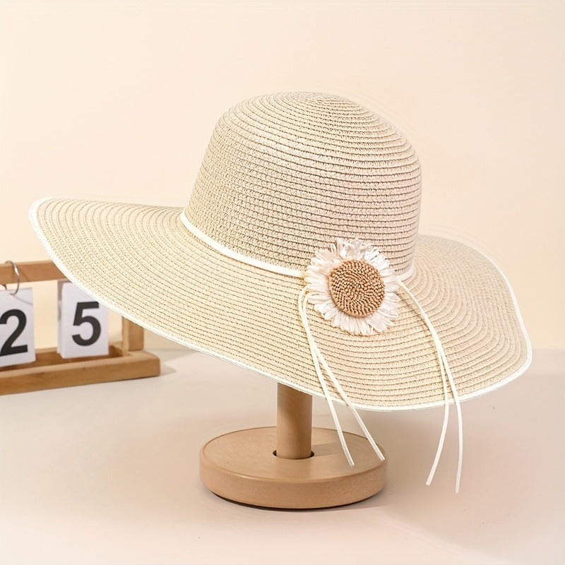 1pc Women'S Outdoor Straw Hat, Summer Fashionable Versatile Beach Hat, Foldable Sun Hat, Summer Seaside Beach Big Brimmed Sunshade Hat, Very Suitable For Outdoor Wearing
