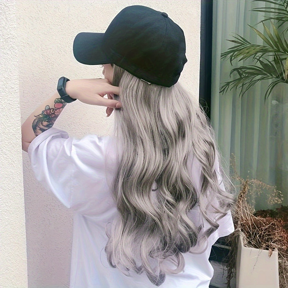 All-in-One Long Body Wave Afro Curly/Kinky Hat Wig with Adjustable Baseball Cap - Synthetic Fiber Hair Wig for Women, Elegant & Casual Style for Halloween Costumes, Cosplay, Casual Attire (All Ethnicities), Wig Accessories, Costume Accessory