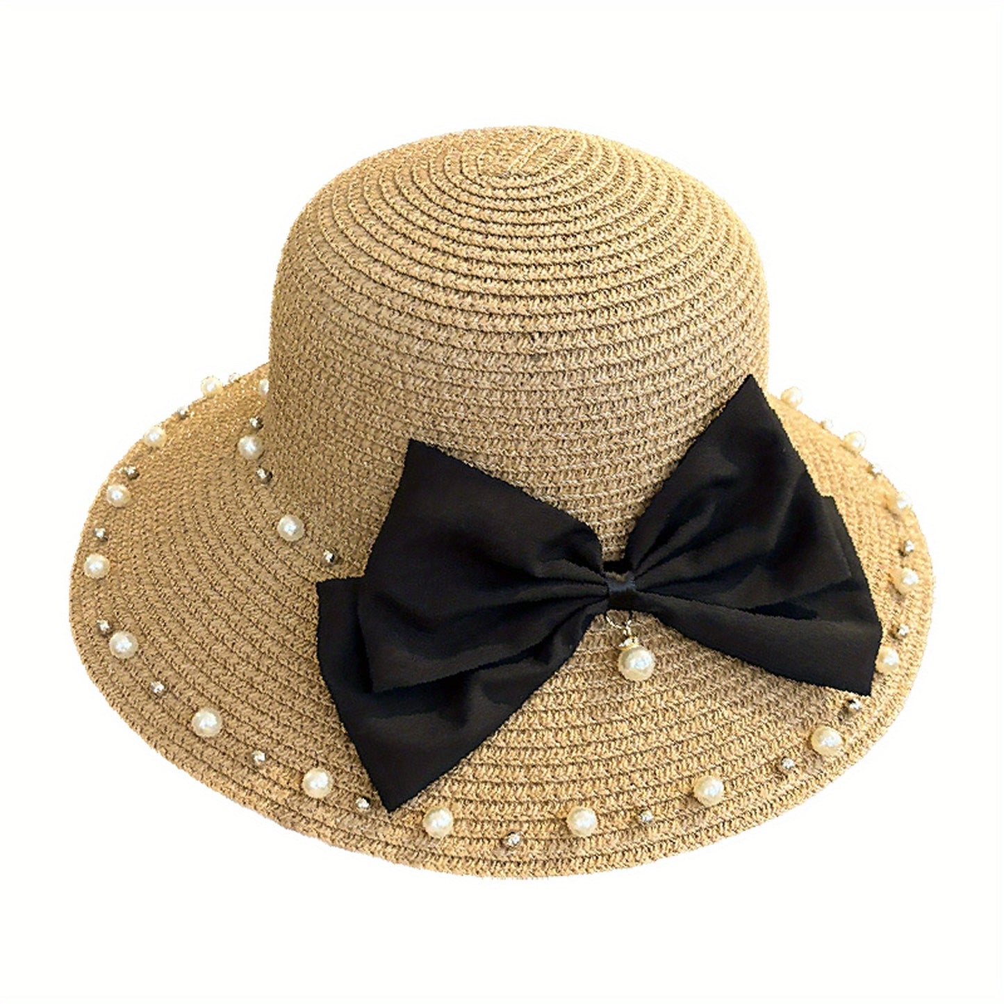 Elegant Women's Wide Brim Straw Sun Hat with -Adorned - Breathable Natural Straw Summer Beach Hat for Outdoor, Casual Chic Visor Cap