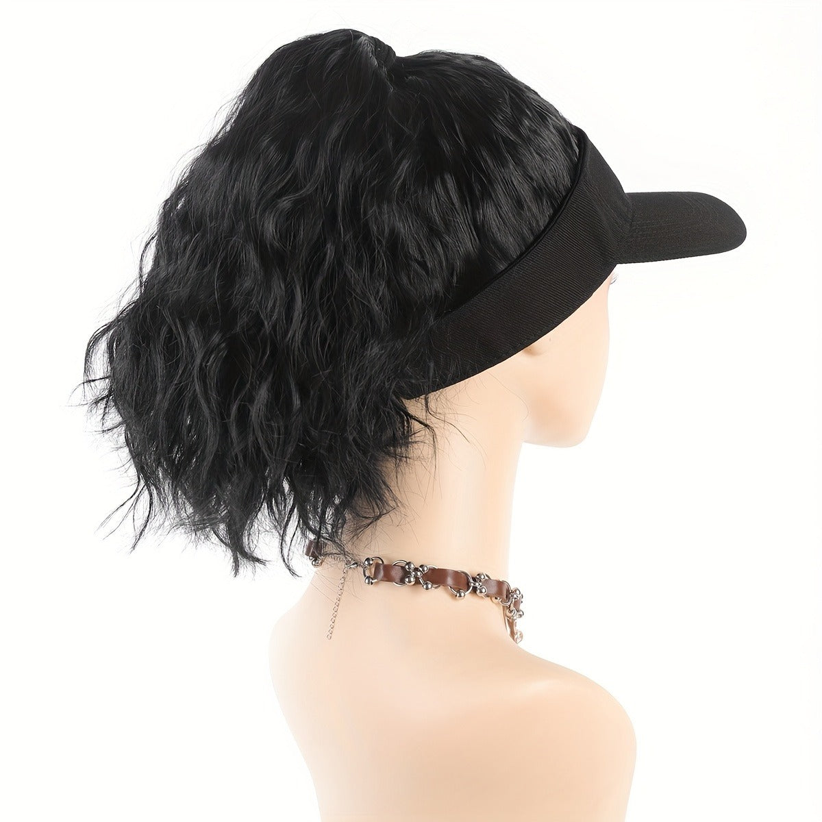 Women's Adjustable Snapback Baseball Cap Wig with Curly Ponytail - High-Temperature Fiber Synthetic Hair, Sporty Sun-Protective Design, 100% Density for Daily Wear & Outdoor Activities