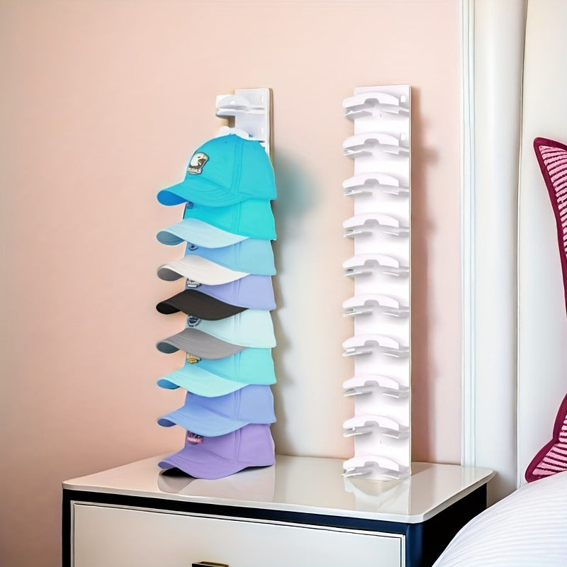 Wall-Mounted Baseball Cap Organizer, Suitable for Closets and Doors Durable Adhesive Hat Rack, Black Plastic Storage Solution with Multiple Compartments for Easy Hat Organization, Hat Hanger