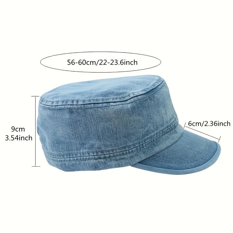 Breathable Vintage Washed Denim Adjustable Baseball Hat, Flat Top Design Peaked Casual Outdoor Sun Cap