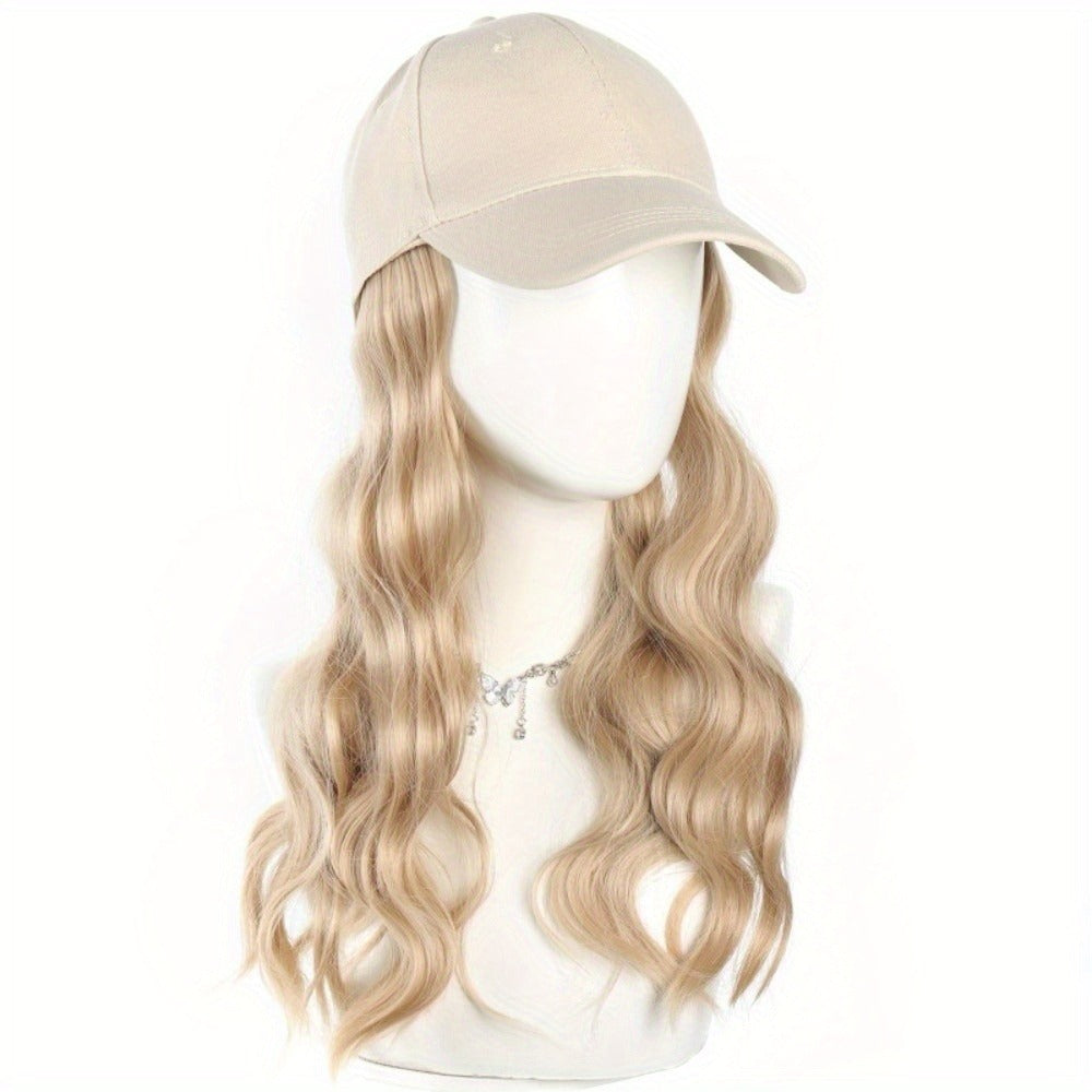 1pc Adjustable Baseball cap wig - Long Wavy Curly Hairpiece with Beige/Blonde-like color, Heat-Resistant Synthetic Fiber, All-in-One Sun Hat for Women - Lightweight for Parties, Photoshoots, Everyday & Travel - Adjustable Strap for Fit, Wig Cap