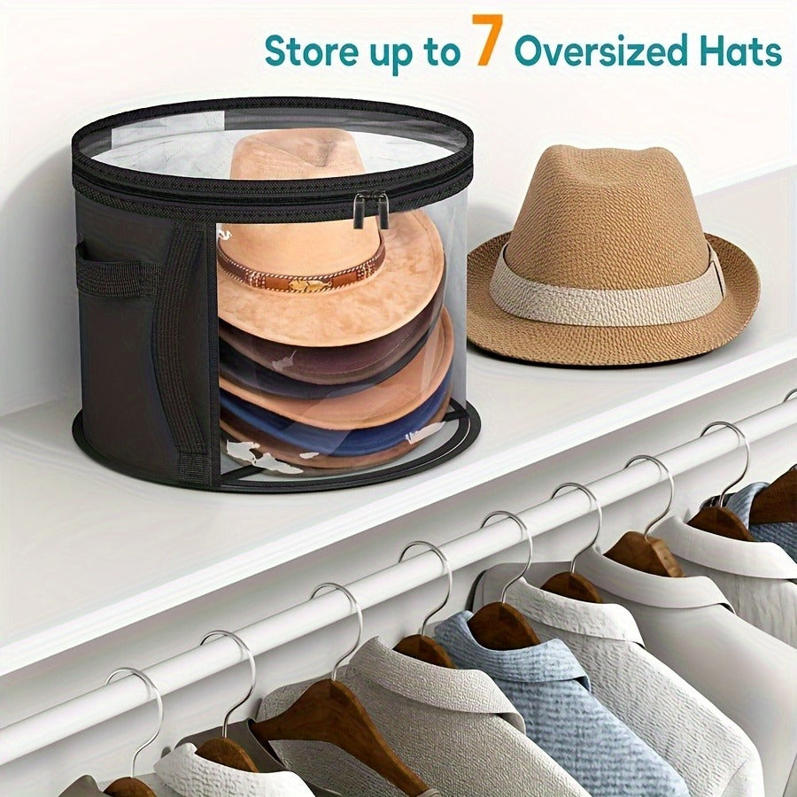 Stylish Foldable Hat Organizer Rack Holds 7 Oversize Hats Cowboy Sun Beach Baseball Caps - Durable Non Woven Fabric Unique Pattern - Portable with Carry Handle Space Saving Closet Storage