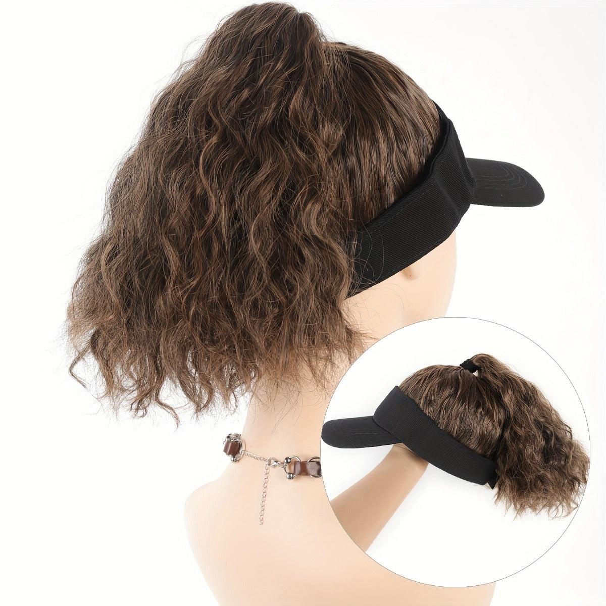 Women's Adjustable Snapback Baseball Cap Wig with Curly Ponytail - High-Temperature Fiber Synthetic Hair, Sporty Sun-Protective Design, 100% Density for Daily Wear & Outdoor Activities