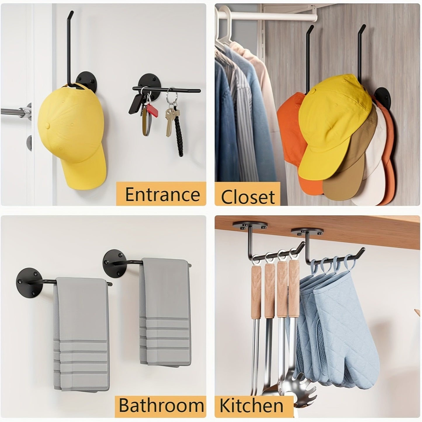 Portable Metal Wall-Mounted Hat Rack with Adjustable Arms - Ideal for Hanging Caps, Towels, and Accessories - Durable and Portable, Accessory Organizer|Modern Wall Rack|Adjustable Arms, Cap Holder