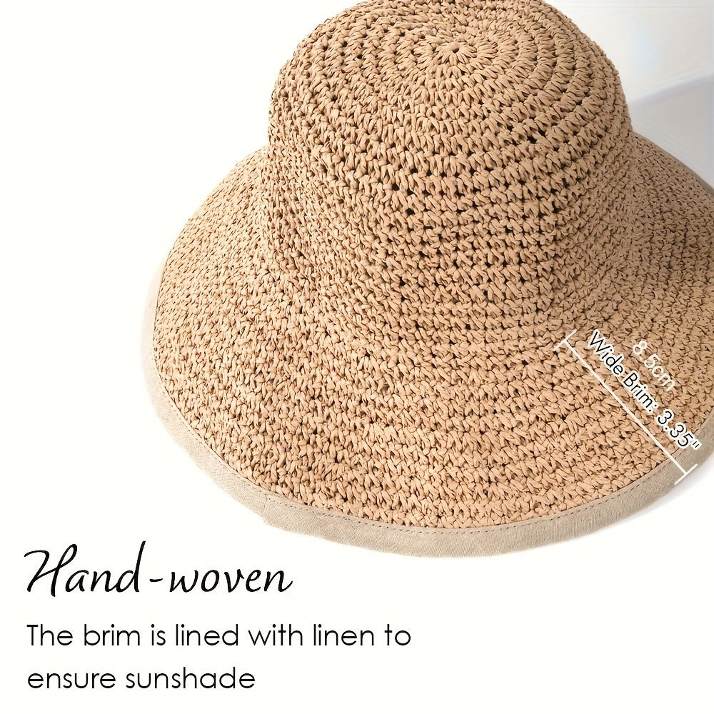 Sun Hats for Women Summer Beach Hat Wide Brim Handmade Straw Hat Foldable Packable Crochet Travel Bucket Hat