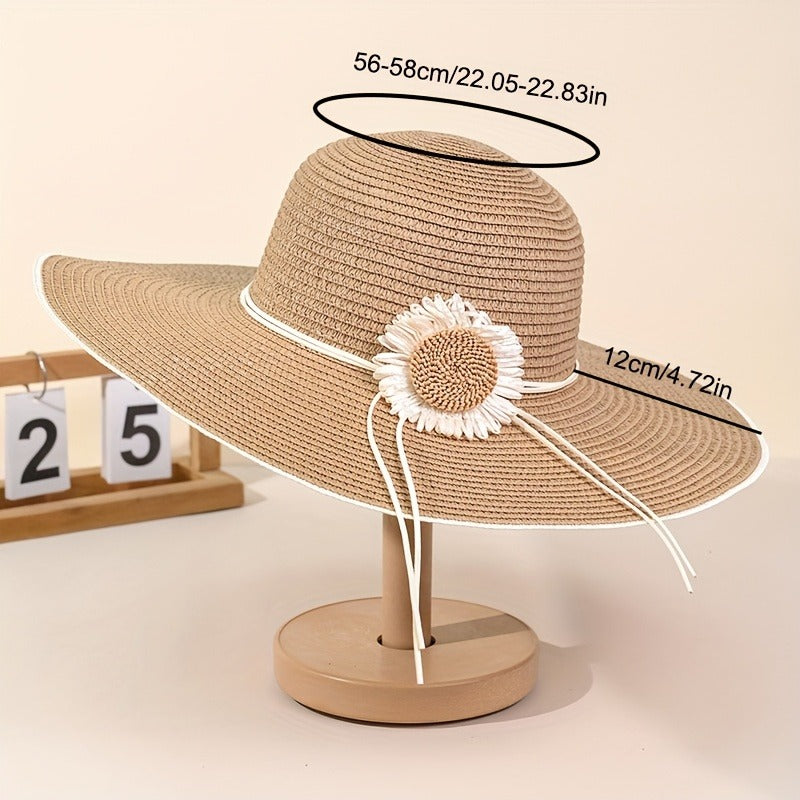 1pc Women'S Outdoor Straw Hat, Summer Fashionable Versatile Beach Hat, Foldable Sun Hat, Summer Seaside Beach Big Brimmed Sunshade Hat, Very Suitable For Outdoor Wearing