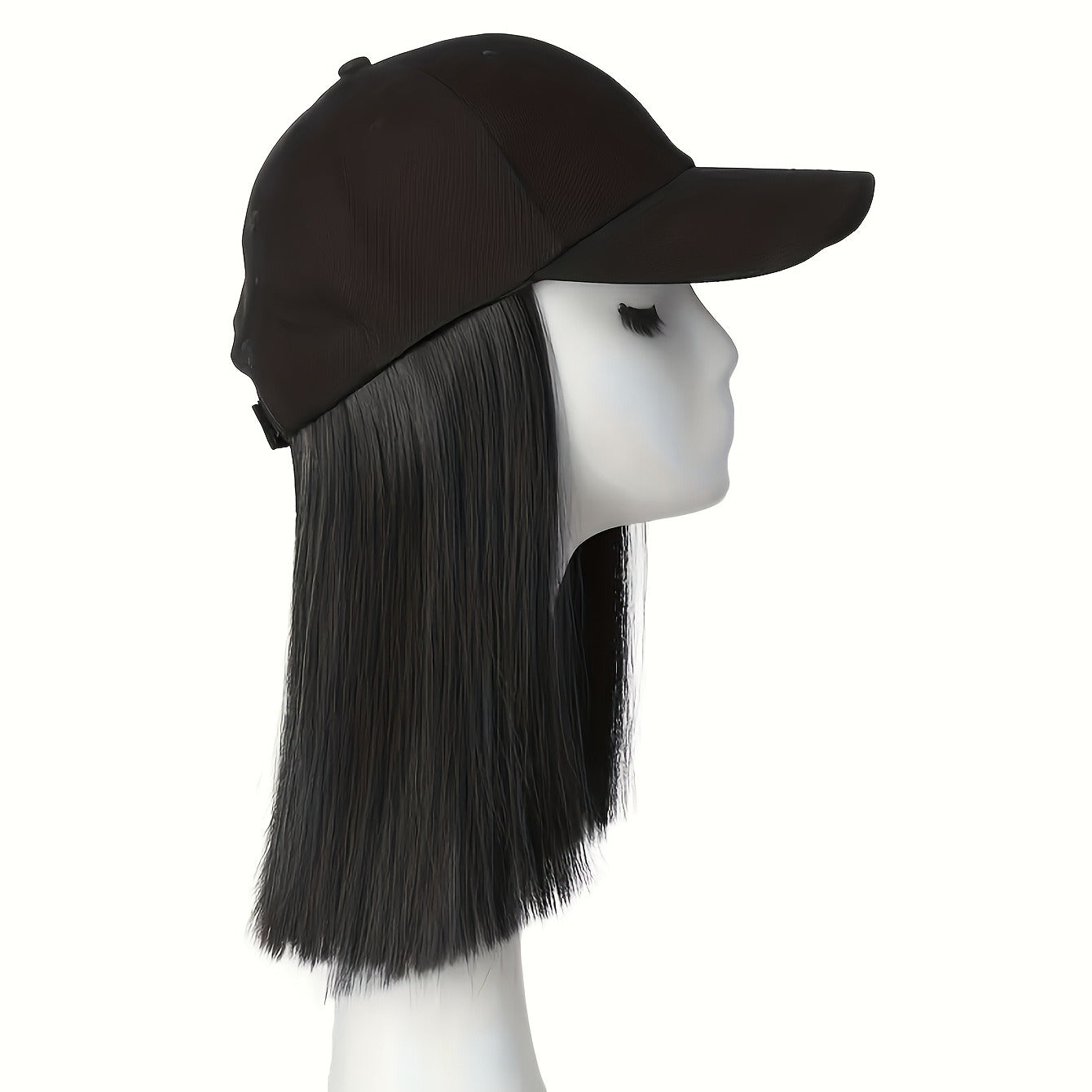 10-Inch Black Baseball Cap Wig with Short Straight Synthetic Hair Extensions - Stylish & Versatile for Women’s Daily Use, High-Temperature Fiber, Perfect for All Ethnicities