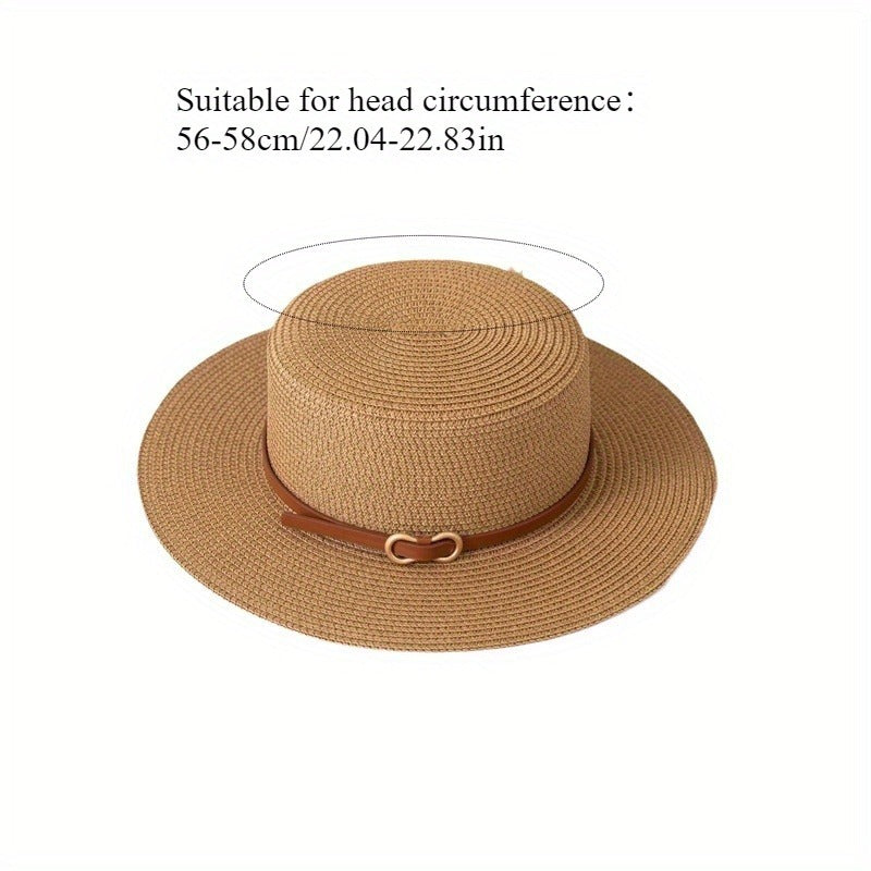 2D Flat, Natural Straw Sun Hat for Women - Wide Brim Beach Hat with Bowknot Closure, Casual Outdoor Summer Hat for Women & s (Black, Beige, White)