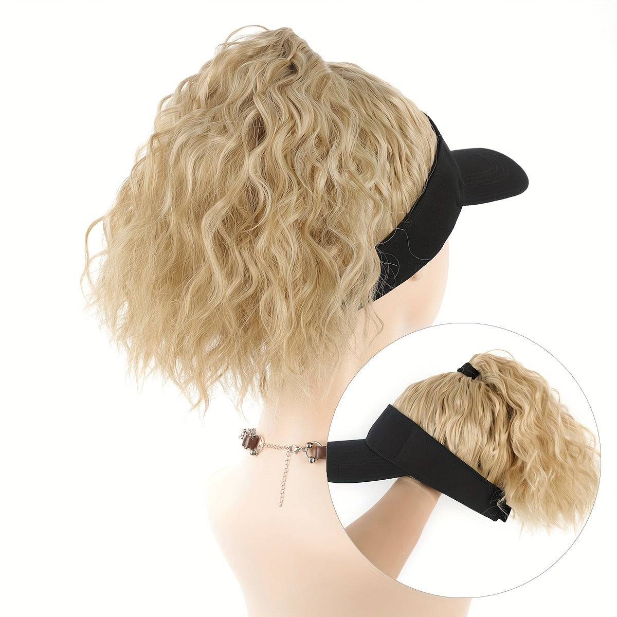 Women's Adjustable Snapback Baseball Cap Wig with Curly Ponytail - High-Temperature Fiber Synthetic Hair, Sporty Sun-Protective Design, 100% Density for Daily Wear & Outdoor Activities