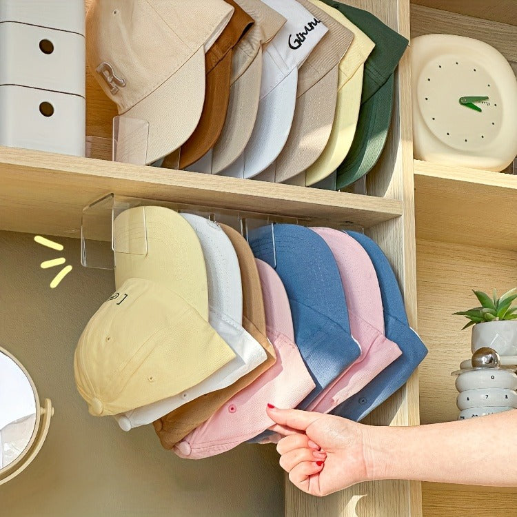 A Hat Storage Rack, a Display Stand for Hats, Suitable for Desktop Organization, Bedroom Storage, Made of Acrylic Plastic, Can Hold Seven Hats, Transparent.