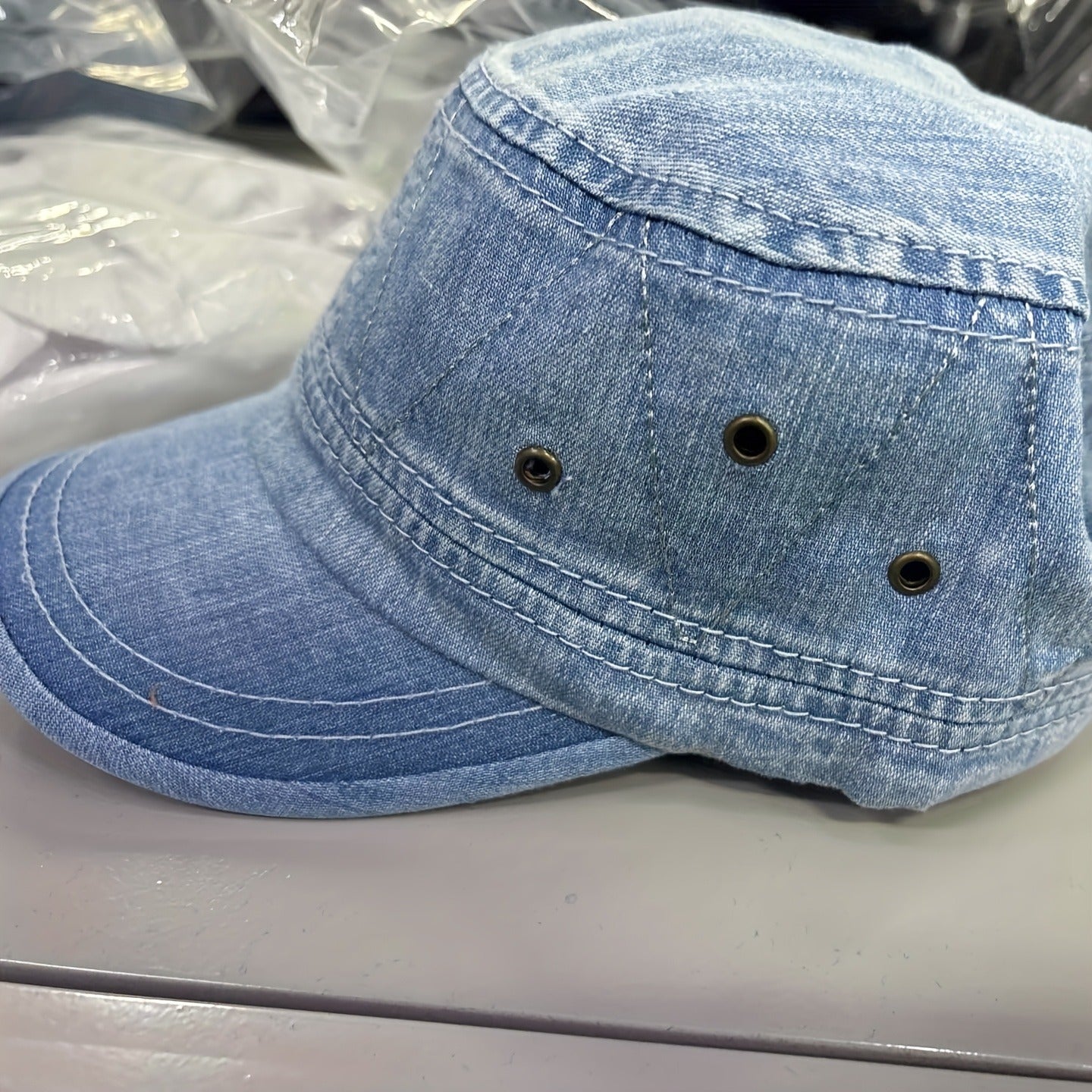Breathable Vintage Washed Denim Adjustable Baseball Hat, Flat Top Design Peaked Casual Outdoor Sun Cap