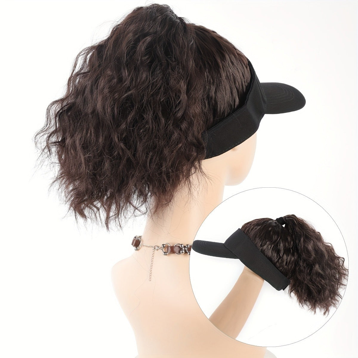 Women's Adjustable Snapback Baseball Cap Wig with Curly Ponytail - High-Temperature Fiber Synthetic Hair, Sporty Sun-Protective Design, 100% Density for Daily Wear & Outdoor Activities