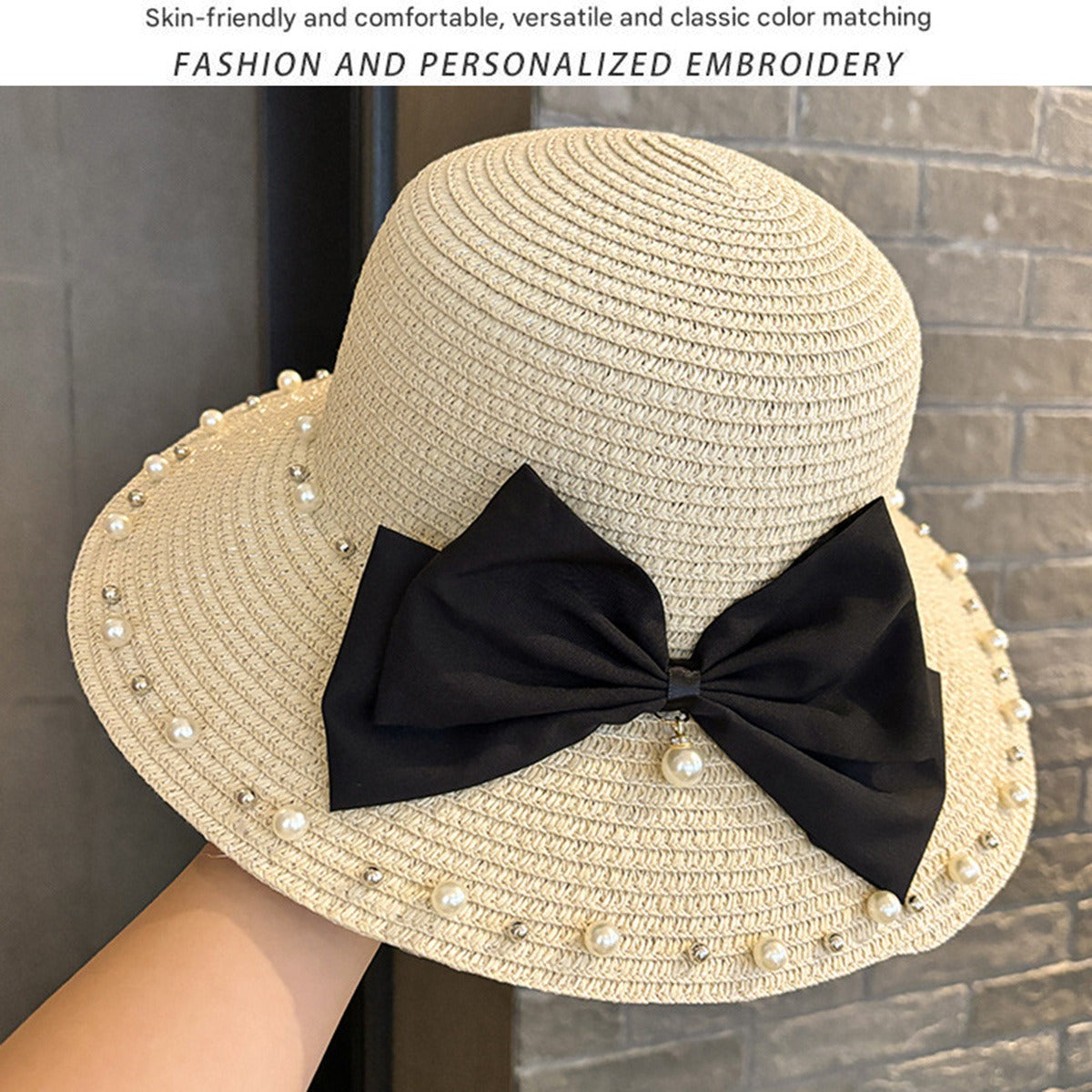 Elegant Women's Wide Brim Straw Sun Hat with -Adorned - Breathable Natural Straw Summer Beach Hat for Outdoor, Casual Chic Visor Cap