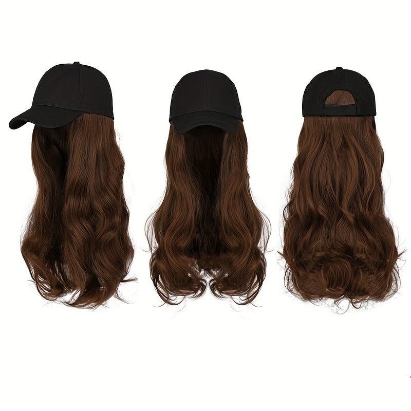 All-in-One Long Body Wave Afro Curly/Kinky Hat Wig with Adjustable Baseball Cap - Synthetic Fiber Hair Wig for Women, Elegant & Casual Style for Halloween Costumes, Cosplay, Casual Attire (All Ethnicities), Wig Accessories, Costume Accessory