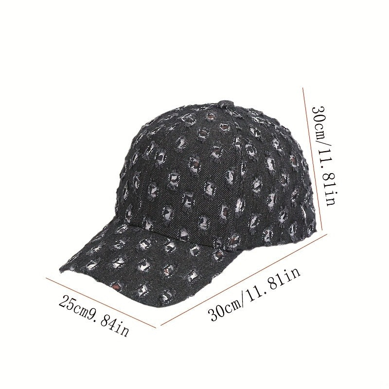 1pc New Denim Washed Baseball Cap With Holes And Old Craftsmanship Duck Tongue Cap For Both Men And Women, Sun Shading And Sun Protection Leopard Print